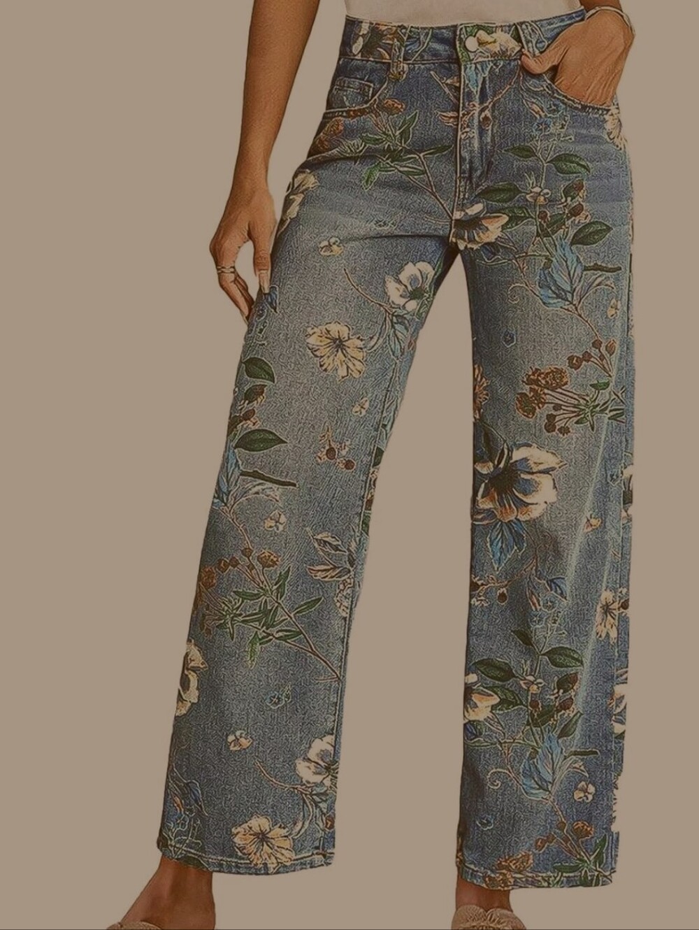 Floral Wide-Leg Women’s Jeans - Blue